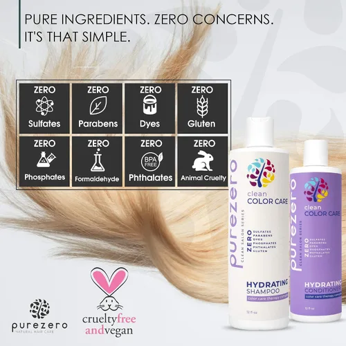 Vista 5 de Purezero Clean Color Care - Juego de champú y acondicionador hidratante, tonificación, equilibrio para cabello teñido - Hidrata el cabello seco