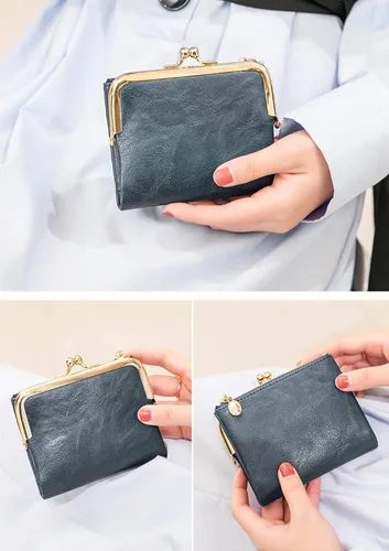 Vista 3 de PofeeXIO Billetera para Mujer RFID Pequeña Compacta Bifold de Cuero Vintage, Monedero para Damas con Cremallera y Cierre de Beso