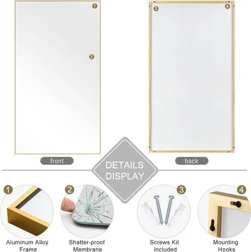Vista 4 de NeuType Espejo grande de longitud completa de 69 x 32 pulgadas, espejo rectangular para colgar o apoyar contra la pared, dorado