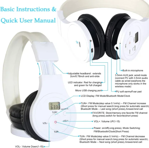 Vista 2 de EXMAX Auriculares inalámbricos con Bluetooth estéreo sobre la oreja, receptor de pagador de música, reducción de ruido, cancelación de ruido