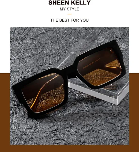 Vista 5 de SHEEN KELLY Lentes de sol cuadrados retro para hombres y mujeres, lentes de moda rectangulares tintados, a la moda, tonos negros de los años 90