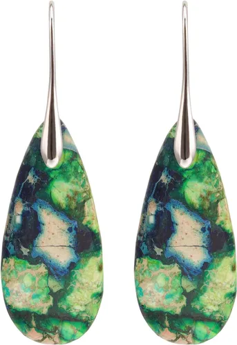 Vista 12 de Pendientes de piedra de curación natural en forma de gota de agua, con cristal, piedra de nacimiento, aretes colgantes Azul