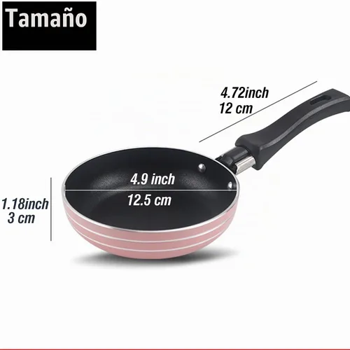 Vista 2 de Zoofen Sartén redonda de 4.7 pulgadas, sartén para huevos, antiadherente, sartén para desayunar con mango largo (rosa)