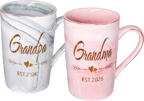 Vista 6 de Tazas para abuela y abuelo EST 2025 – Juego de tazas de café con anuncio de nuevo abuelo, regalos elegantes para baby shower, día de la madre, día