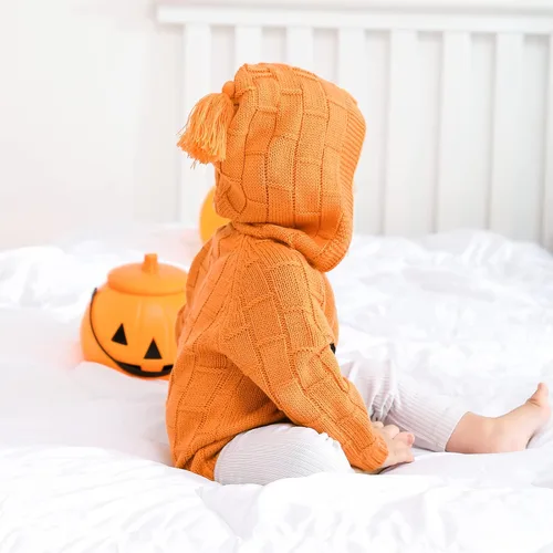 Vista 5 de mimixiong Body unisex de manga larga para bebé, suéter de calabaza, sudadera con capucha, color naranja