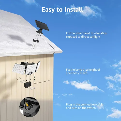 Vista 8 de Lepro Luces solares para exteriores, luces de seguridad activadas por movimiento WL5000, panel solar separado, 3 cabezales ajustables, ángulo