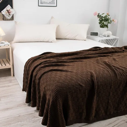 Vista 8 de Manta de Punto de Algodón Marrón Oscuro para Sofá Cama - Decorativa para el Hogar Suave y Acogedora Tejido de Suéter Otoñal de Punto Trenzado - 2.2