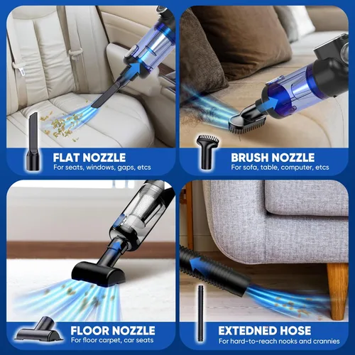 Vista 4 de Aspiradora Inalámbrica para Automóvil y Soplador de Aire, 18000 Pa Aspiradora de Mano con Motor sin Escobillas de 130 W, Batería Recargable de 2500