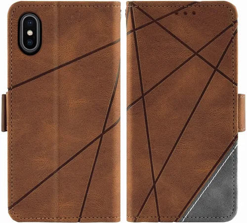 Vista 6 de Funda compatible con iPhone Xs X 10 y 10s y protector de pantalla de vidrio templado, funda de cuero con tapa para tarjeta de crédito, fundas