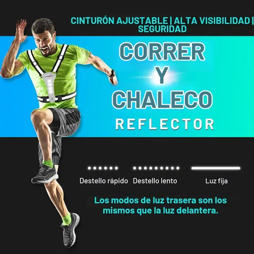 Vista 3 de Chaleco reflectante LED para correr, chaleco iluminado para caminar por la noche, alta visibilidad, recargable por USB, luces de correr ajustables