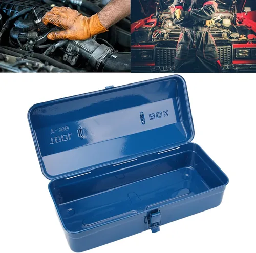 Vista 6 de Portable Tool Storage Box Large Capacity Steel Tool Organizer Toolbox for Car Auto Repair Tools Blue 13.8x5.9x4.3in