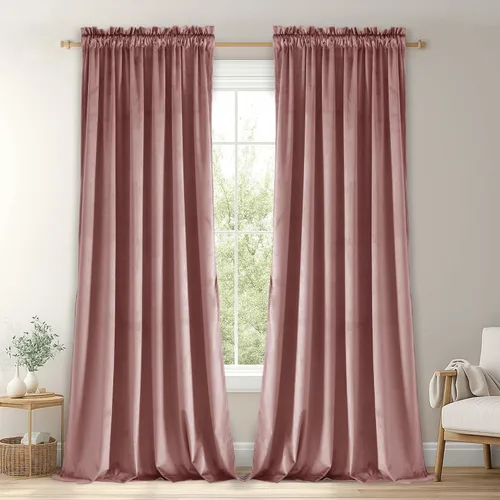 Vista 32 de JIUZHEN Cortinas de terciopelo beige de 63 pulgadas de ancho x 63 pulgadas de largo, cortinas de terciopelo retro suaves con bolsillo para barra