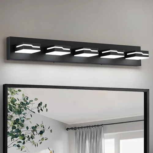 Vista 15 de 4 lámparas de acrílico para baño, moderna lámpara negra para tocador de baño, accesorios de iluminación de pared negro mate sobre el espejo, luz LED