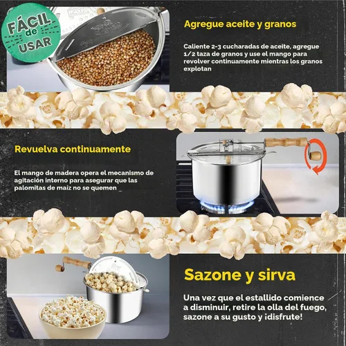 Vista 3 de Great Northern Popcorn Máquina para hacer palomitas de maíz con asas de madera, plata, 5 cuartos de galón (529019ECS) Estufa de aluminio