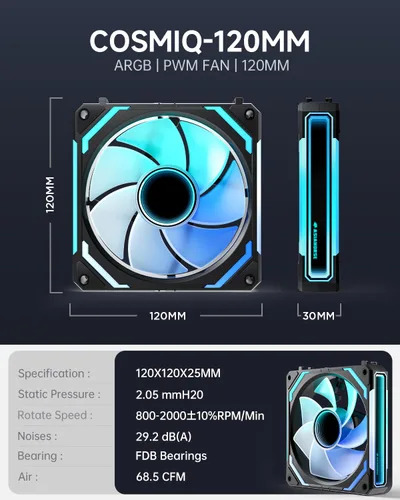 Vista 11 de AsiaHorse COSMIQ - Ventiladores RGB de 120 mm para PC, ventiladores de caja de computadora, ventilador de refrigeración PWM de 5V con conector de 3