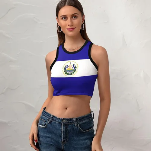 Vista 6 de Adugen Origei El Salvador Bandera de Guatemala Estampado Moda Yoga Ropa Yoga Bra Yoga Crop Tank Tops Sujetador Deportivo Bandera de El Salvador