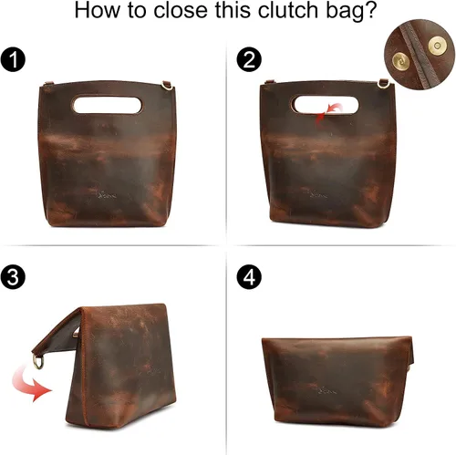 Vista 4 de S-ZONE Women Vintage Genuine Leather Crossbody Bag Distressed Foldable Clutch Top Handle Handbag Purse