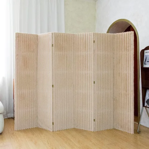 Vista 3 de Divisor de habitación de 6 paneles, pantalla de privacidad Marrón claro