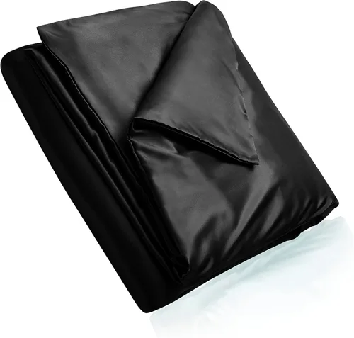 Vista 3 de Homiest - Funda para manta con peso de 48 x 72 pulgadas, de satén negro con 8 lazos, con cremallera extraíble y sedosa, edredón de manta pesada
