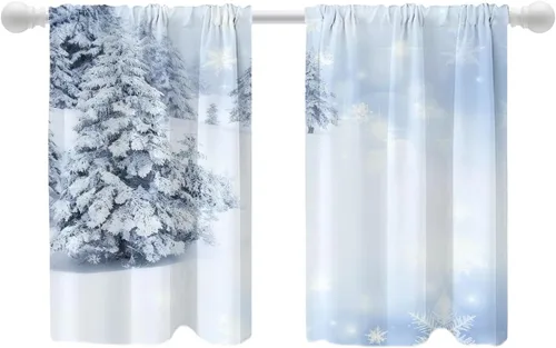 Vista 34 de Shrahala Abstract Colorful Blackout Curtain Tiers, Modern Ative Kitchen Valance Light Blocking Tier Drapes with Rod Pocket, 2 Pack 26 X 24 in