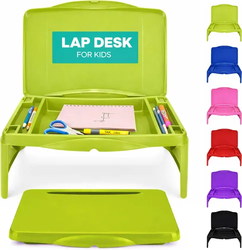 Vista 12 de MAVOCRAFT - Bandeja plegable para regazo para niños con almacenamiento, escritorio portátil para niños y adultos, escritorio de regazo para niños