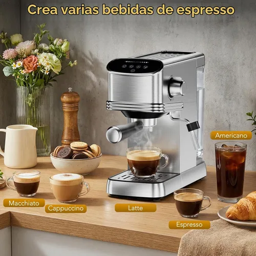 Vista 8 de COWSAR Máquina de café expreso de 20 bares, cafetera compacta con espumador de leche al vapor, cafetera de acero inoxidable con tanque de agua
