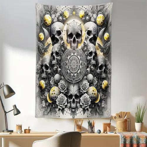 Vista 58 de Ambesonne Tapiz bohemio, diseño floral de bruja, luna y mariposa con adornos de mandala, decoración de tela para colgar en la pared para dormitorio