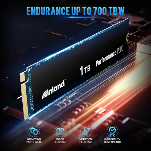 Vista 4 de INLAND Unidad interna de estado sólido SSD para juegos Performance Plus NVMe de 1 TB optimizada para PS5 - Gen4 PCIe, M.2 2280, caché DRAM, TLC 3D