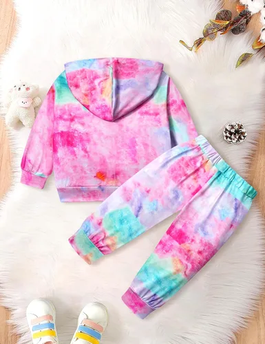 Vista 5 de Aulyffo Baby Girl Clothes,Tie Dye Hoodie Sweatshirt 2 Piece Baby Girls Outfits Pullover Joggers Pants Hooded Sweatsuits Sets