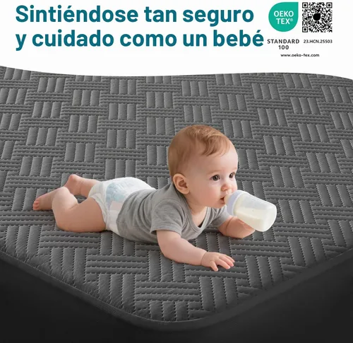 Vista 7 de Protector de colchón impermeable tamaño individual con bolsillos profundos, color gris Breathable Noiseless Soft Mattress Pad Cover Fits 8"-21