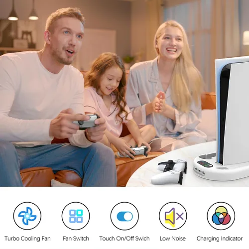 Vista 2 de for PS5 Stand Cooling Station with Dual PS5 Charging Station Playstation 5 Console Cooler for ps5 Host Docking Station with Cooling Fan PS5