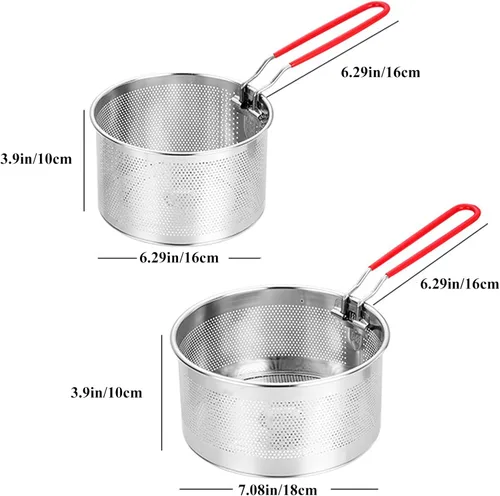 Vista 2 de Set de colador de pasta de 2 piezas, colador de fideos de acero inoxidable con asa extraíble, colador de pasta de metal, cesta para freidora
