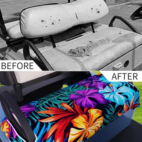 Vista 5 de AQQA Fundas para Asientos de Carrito de Golf, Manta de Asiento de Carrito de Golf de Microfibra Tropical Hoja de Palma-Boho-Mármol, Manta de Golf