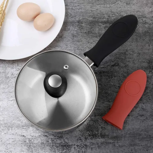 Vista 8 de 4 paquetes de soporte de silicona para mango caliente, para cocina, resistente al calor, para ollas de leche, funda de agarre para sartenes
