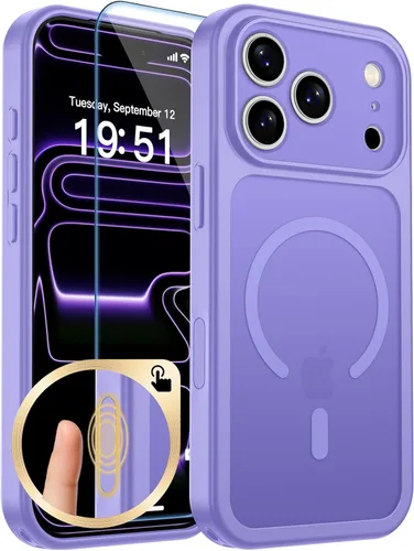 Vista 186 de zapica Funda magnética para iPhone Air, con protector de pantalla de vidrio templado, compatible con MagSafe, translúcida mate, a prueba de golpes