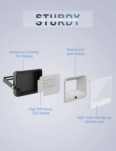 Vista 6 de Luz de inundación LED para exteriores, 500 W, equivalente a 50 W, RGBW de 50 W, reflectores para exteriores con control remoto, iluminación