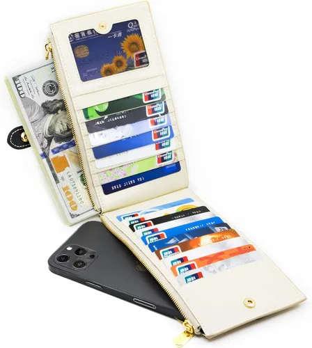 Vista 2 de ANDOILT - Cartera de cuero genuino para mujer con bloqueo RFID para tarjeta de crédito con cremallera