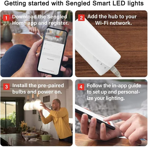 Vista 6 de Sengled Smart Home Hub Z01-hub, bombillas inteligentes Zigbee Smart Products usadas, compatibles con Alexa, Google Assistance, blanco, 1 paquete