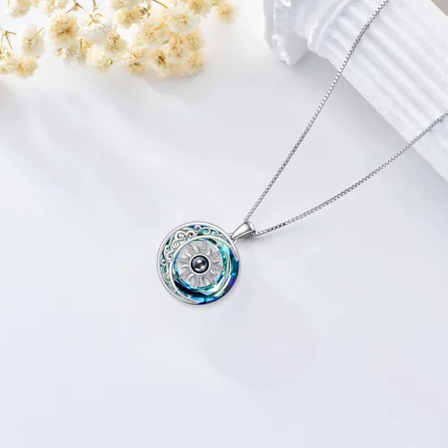 Vista 5 de POPKIMI Collar de sol y luna de plata de ley, collar de amistad con texto en inglés "I Love You", 100 idiomas, Metal, Cristal