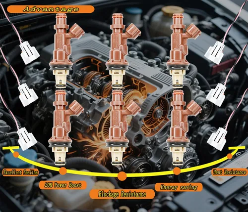 Vista 7 de Juego de 6 inyectores de combustible con conector arnés de enchufe de repuesto para Toyota 1999-2004 Tacoma 2000-2004 Tundra 3.4L 1999-2002 4Runner