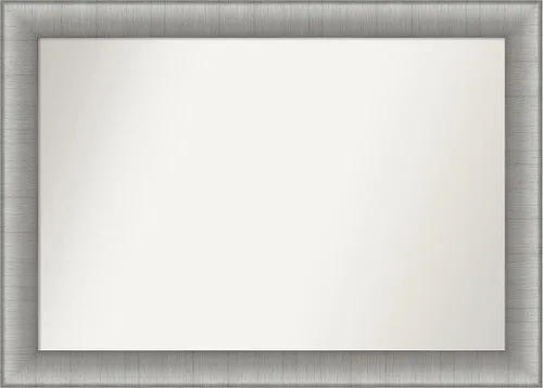 Vista 417 de Amanti Art Espejo de baño plateado para sobre el fregadero, 28 x 37 pulgadas, elegante espejo rectangular de peltre cepillado, marco de madera
