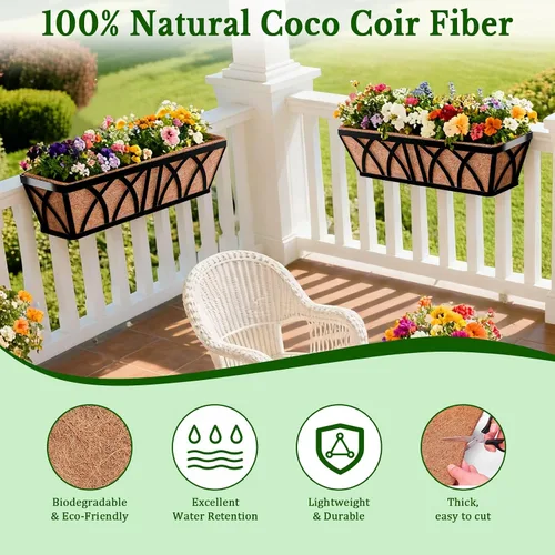 Vista 3 de Halatool Paquete de 2 forros de caja de ventana de 24 pulgadas, forro de repuesto de fibra de coco preformada, forros de fibra de coco natural