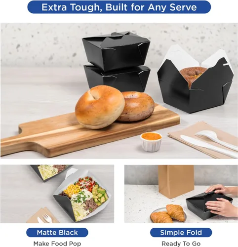 Vista 5 de Karat Paper to Go Boxes [30 oz - 450 ct] Resistente a fugas, microondas, resistentes a la grasa y apilables, color negro