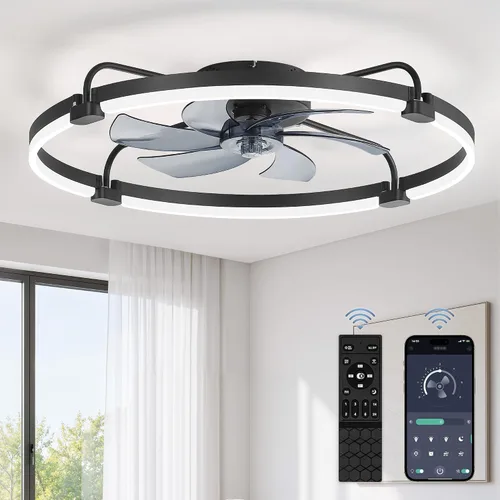 Vista 18 de LEDIARY Ventiladores de techo de 24" con luces y control remoto, luz LED de Dorado