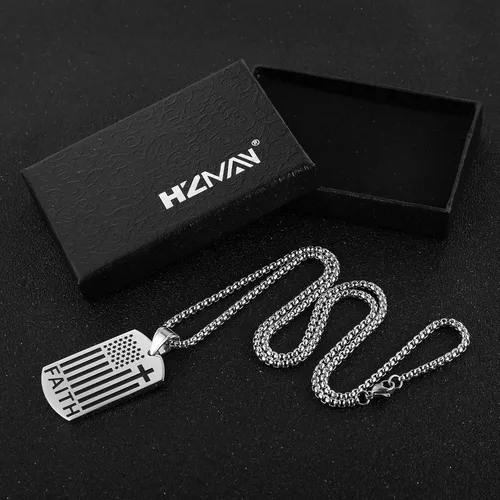 Vista 6 de HZMAN Collar con colgante de cruz patriótica con bandera estadounidense, joyería religiosa