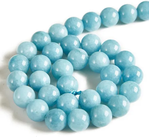 Vista 2 de 60 piezas de cuentas de aguamarina natural de 6 mm, cuentas de piedras preciosas redondas sueltas para hacer joyas