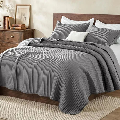 Vista 12 de Exclusivo Mezcla Juego de ropa de cama de edredón acolchado a rayas beige