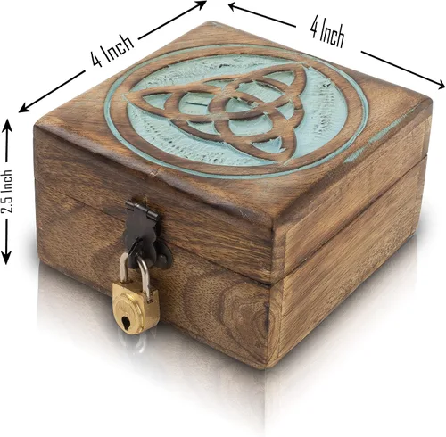 Vista 3 de Joyero decorativo de madera hecho a mano con cerradura y llave, organizador de joyas, caja de recuerdos, cofre del tesoro, caja de reloj, caja