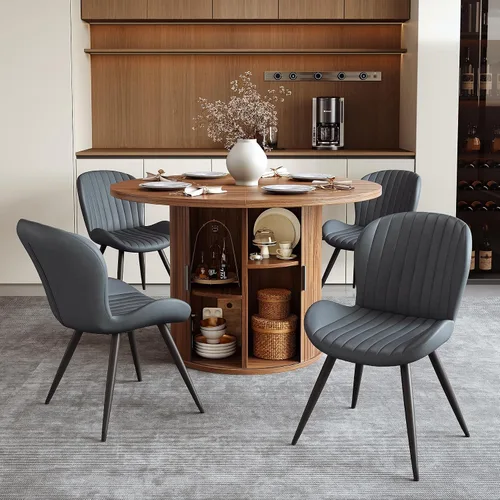 Vista 155 de Miereirl Moderno juego de comedor de 5 piezas para mesa redonda de madera de 4,31.5 pulgadas con estante de almacenamiento semiabierto y puerta