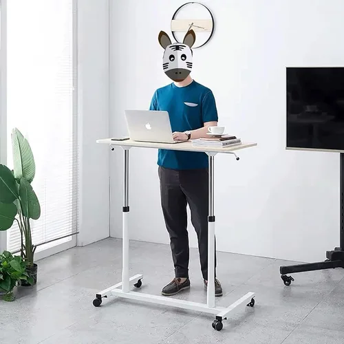 Vista 2 de DATEN Mesas de cama sobre cama con ruedas, mesa de computadora portátil ajustable en altura, escritorio de pie para computadora portátil, mesa Blanco